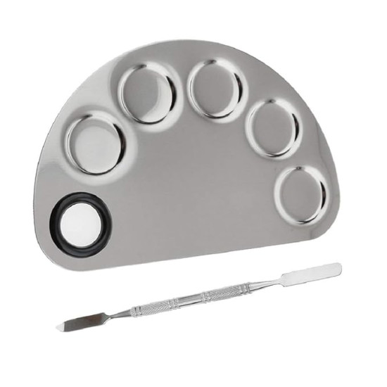 Stainless Steel 6 Holes Makeup Palette Nail Art Polish Mixing Plate Cosmetic Artist Mixing Palette with Spatula Tool for Mixing/Blending Foundation