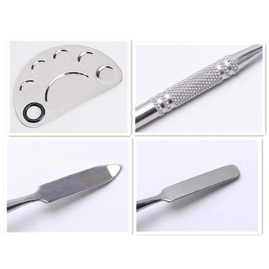 Stainless Steel 6 Holes Makeup Palette Nail Art Polish Mixing Plate Cosmetic Artist Mixing Palette with Spatula Tool for Mixing/Blending Foundation