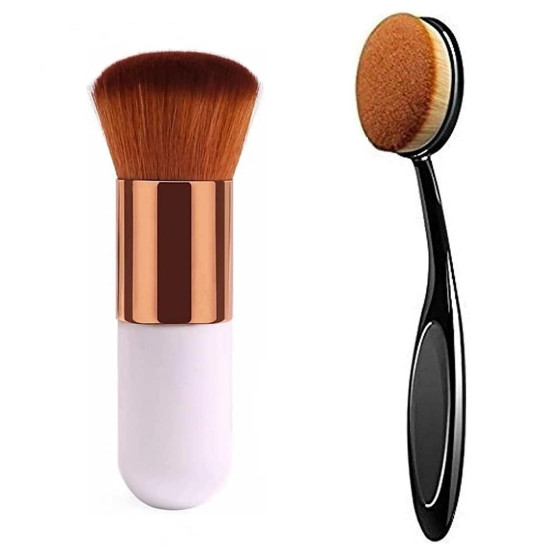 Oval (Capsule/bullet) Makeup Blush Brush + Professional Foundation Cosmetic (Spoon) Brushes Tool - Combo of 2