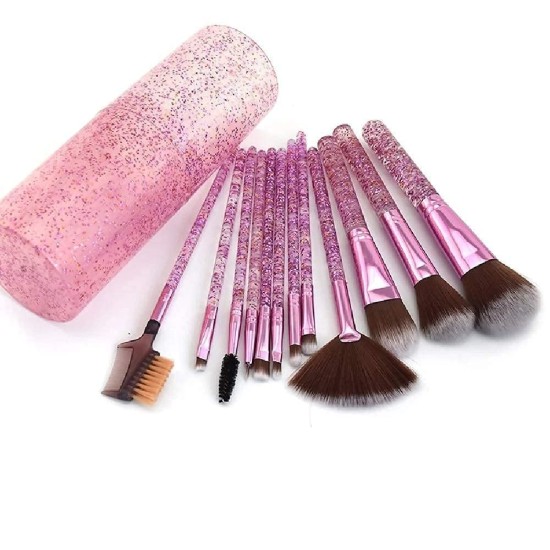 Makeup Brush Sets - 12 Pcs Makeup Brushes For Foundation Eyeshadow Eyebrow Eyeliner Blush Powder Concealer Contour Foundation Brush Set for Face Makeup - Glittery Shiny purple