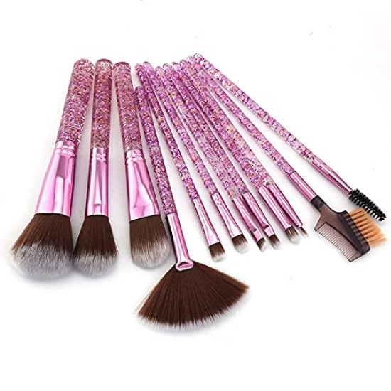 Makeup Brush Sets - 12 Pcs Makeup Brushes For Foundation Eyeshadow Eyebrow Eyeliner Blush Powder Concealer Contour Foundation Brush Set for Face Makeup - Glittery Shiny purple