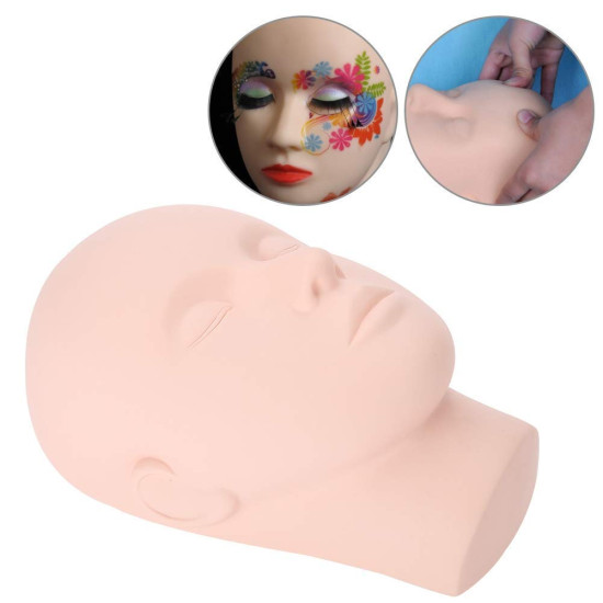 Mannequin Head, Practice Training Head, Make Up and Lash Extention, Cosmetology Doll Face Head, Soft-Touch Rubber Practice Head