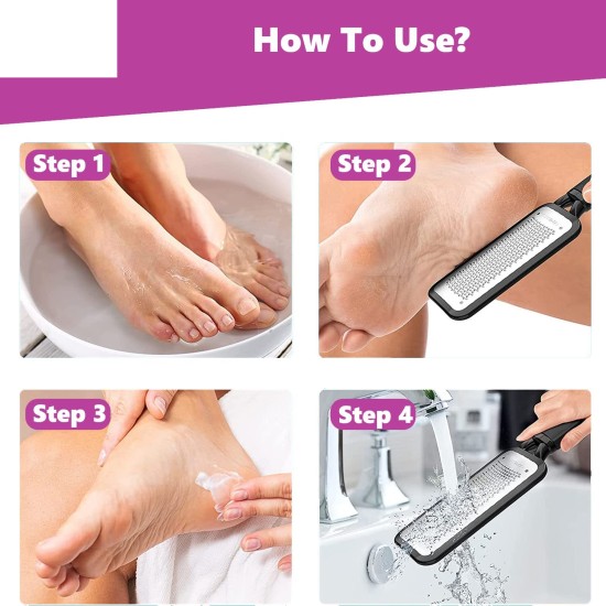 Leg, Heel & Foot Scrubber for Dead Skin - Very Sharp & Big (11 * 3 inch) - Pedicure & Feet Scrub Tools, Foot Scraper Cleaner & Filer, Callus Remover For Cracked Heels (Metal)