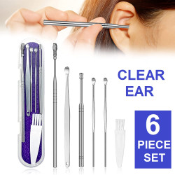 Ear Wax Cleaner - Resuable Ear Cleaner Tool Set with Storage Box - Ear Wax Remover Tool Kit with Ear Curette Cleaner and Spring Ear Buds Cleaner - 6 Pc