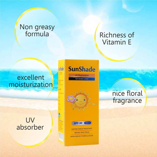 Sunshade Ultra Block Sunscreen Lotion with SPF 30 PA+++|UVA/UVB | Water Resistant |non-Greasy| Broad Spectrum| Blue Light Indoor & Outdoor Protection | for All Skin Types (50Ml Unisex)