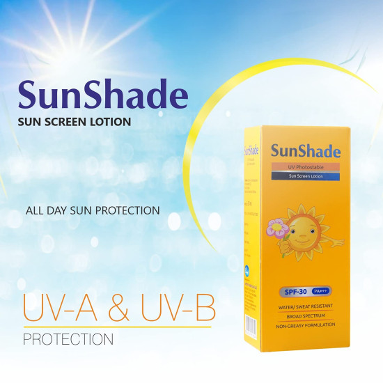 Sunshade Ultra Block Sunscreen Lotion with SPF 30 PA+++|UVA/UVB | Water Resistant |non-Greasy| Broad Spectrum| Blue Light Indoor & Outdoor Protection | for All Skin Types (50Ml Unisex)