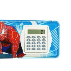 Dual Side Stationery Spiderman Calculater Geometry with Shapner Pencil Box (1 Piece) + 2 Moti Colorful Pencil + 1 Spider Man Keyring | Combo For Kids Also Use Birthday And Return Gift - Combo of 4