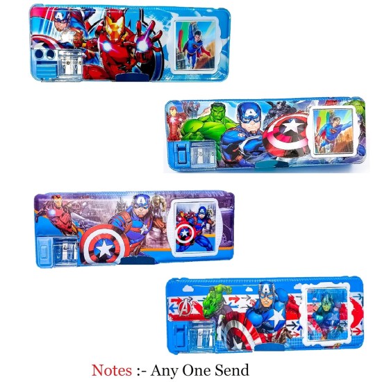 Combo of 2 Both Side Magnetic Pencil Box with Calculator and Sharpener + 2 Stacking Pencil + 2 Erasers | For Boys & Girls Big Size, Barbie & Avenger Cartoon Printed Pencil Case Pencil box for Kids | Combo of 6 Combo of 2 Both Side Magnetic Pencil Box with Calculator and Sharpener + 2 Stacking Pencil + 2 Erasers | For Boys & Girls Big Size, Barbie & Avenger Cartoon Printed Pencil Case Pencil box for Kids | Combo of 6