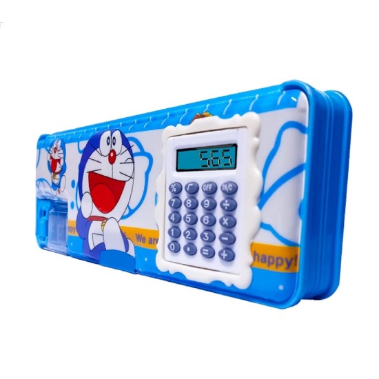 Doraemon Magnetic Pencil Box With Calculator & Dual Sharpener For Kids For School,Big Size Cartoon Printed Pencil Case For Kids Group Pack Of 5 (Doremon), Random color