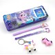 Combo of 1 Dual Side Magnetic Frozen Pencil Box with Dual Sharpener & Calculator + 1 Unicorn Push Pencil + 1 Unicorn Pen + 1 Unicorn Key Chain + 1 Eraser for Kids | Random Color/Print Unicorn Princess Frozen