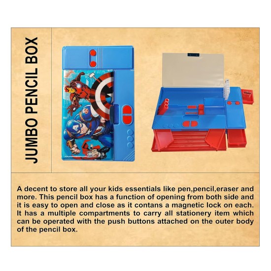 Dual Side Opening Magnetic Closure Super Hero Spiderman Theme Jumbo Pencil Box | Stationery Geometry Box for Boys School And Gift