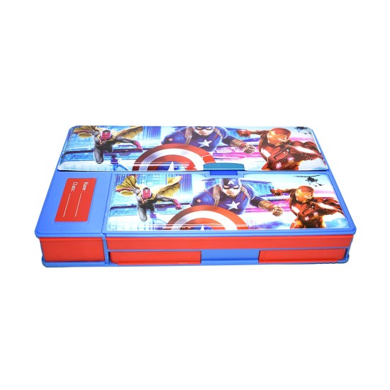 Big Size Avenger America Jumbo Iron Man Theme Pencil Box - Magnetic Dual Side Opening Dynamic Art Pencil Box – Jumbo Pencil Box for Boys, Kids, Students