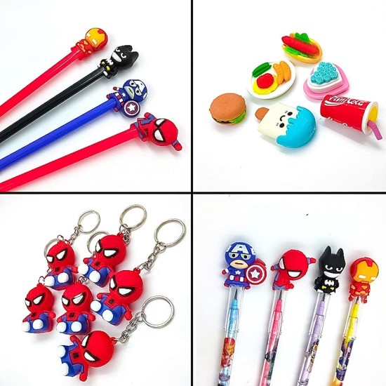 Spider Man Pencil Box (5 Items) Combo 1 Pen 1 Pencil 1 Eraser 1 Key Chain Geometry Box (Random color)