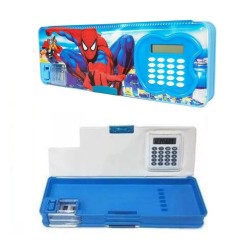 Pencil Box Compass Multipurpose Magnetic Geometry Pencil Box with Calculator and Dual Sharpener for Girls & Boys Kids for School, Big Size Cartoon Printed Pencil Case - Spiderman Avenger - Pack of 1