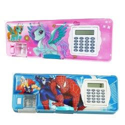 Combo of 2 Both Side Magnetic Pencil Box with Calculator and Sharpener | For Boys & Girls Big Size, Unicorn & Spiderman Cartoon Printed Pencil Case Pencilbox for Kids | Combo of 2