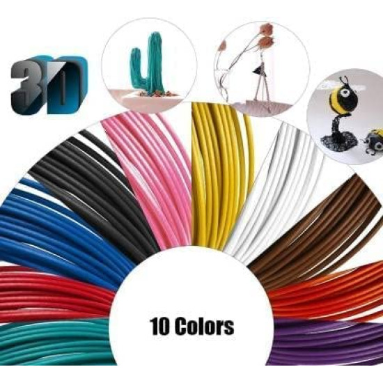 10 Pcs PLA Wires Filament Refills for 3D Printing Pen and 3D Printer | Best Gift for Kids and Adults | Creative Modelling, Arts & Craft and Education | Compatible for 3D Pen | 3D 10 Pc Wire (5 Mtr Each)