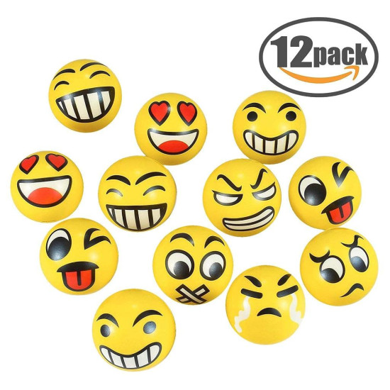 Emoji Balls | Expression Soft Balls | Smiley Balls That are So Soft & Safe for Play | Cute Emojis | Best Gift for Every Child| Make Your Baby Smile and Learn Expressions with These Balls - Pack of 12