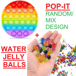 Puppet Pop It Fidget Toys, Push Pop Bubble Fidget Sensory Toy, Autism Special Needs Silicone Stress Relief Toy for Kids - 1 Piece (Random Shape) + Water Jelly Water Balls Rubber Jelly Beads -  500 Pieces | 1 Pop It + 500 Water Balls | Combo of 2
