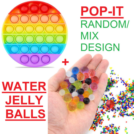 Puppet Pop It Fidget Toys, Push Pop Bubble Fidget Sensory Toy, Autism Special Needs Silicone Stress Relief Toy for Kids - 1 Piece (Random Shape) + Water Jelly Water Balls Rubber Jelly Beads -  500 Pieces | 1 Pop It + 500 Water Balls | Combo of 2