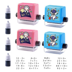 Math Roller Stamp for Addition Subtraction Multiplication Division, Roller Number Teaching Practice Math Stamp Roller Digital Teaching Stamp, Math Practice Number Rolling Stamp - Set of 4