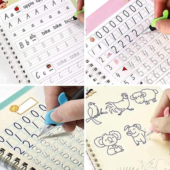 Sank Magic Practice Copybook (4 Books,10 Refill), Number Tracing Book for Preschoolers with Pen, Magic Calligraphy Copybook Set Practical Reusable Writing Tool Simple Hand Lettering Sank Magic Practice Copybook (4 Books,10 Refill), Number Tracing Book for Preschoolers with Pen, Magic Calligraphy Copybook Set Practical Reusable Writing Tool Simple Hand Lettering