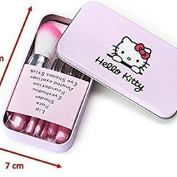 Soft Bristle Makeup Mini Brush Kit With Hello Kitty Print Storage Box | Makeup Blending Brushes Set of 7 - Black