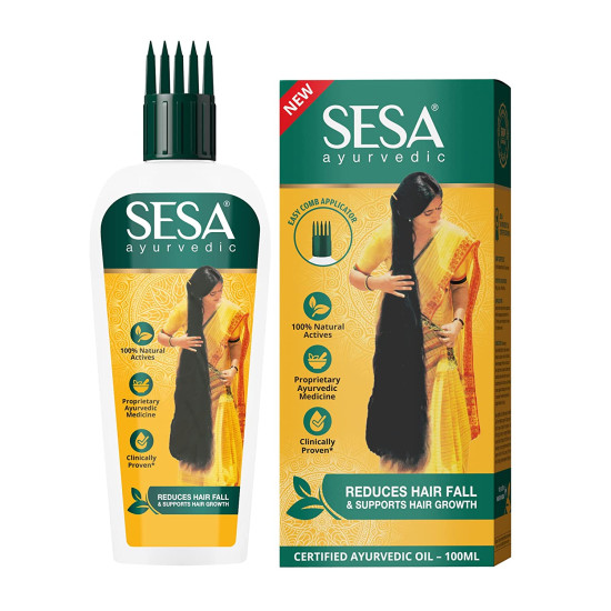 Sesa Ayurvedic Hair Oil for Hair Fall and Hair Growth | 5000 Year Old Kshir Pak Vidhi, Bhringraj & 17 Rare Herbs with 5 Nourishing Oils | All Hair Types | NO Mineral Oil | 100 ml (Pack of 1)