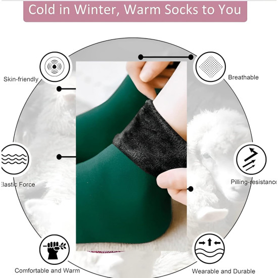 Winter Warm Thick Snow Rabbit Fur Socks Thermal Wool Flannel Boots Floor Sox | Ankle Length Socks For Cold Weather | Thumb Sock (Anguthe wali) Free Size | Random Color