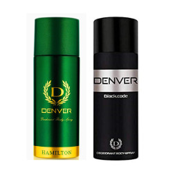 DENVER Hamilton Deo (200ML) + Black Code Deo(200ML) | Long Lasting Deodorant Body Spray for Men - Combo Set of 2