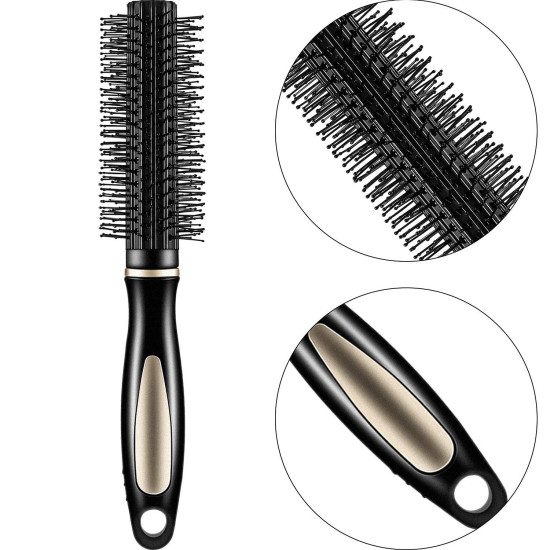 Combo of Round Rolling Curling Roller Comb Hair Brush (Colour May Vary) & Paddle Flat Hair Brush Comb Black For Men And Women - Combo of 2