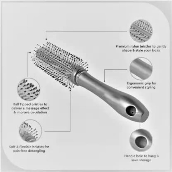 Round Rolling Curling Roller Comb Hair Brush With Soft Bristles For Men And Women (Random Color) - Pack of 2