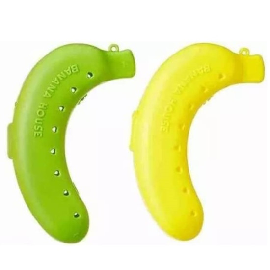 Plastic Banana Shape Storage Case Lunch Box for Kids & Adult (Multi-Color) - Pack of 2