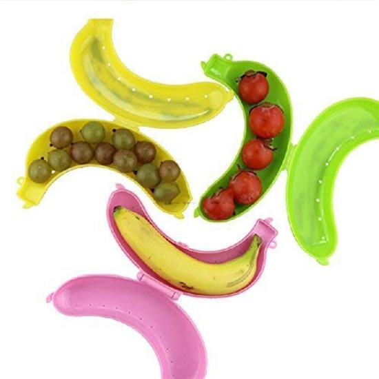 Plastic Banana Shape Storage Case Lunch Box for Kids & Adult (Multi-Color) - Pack of 2