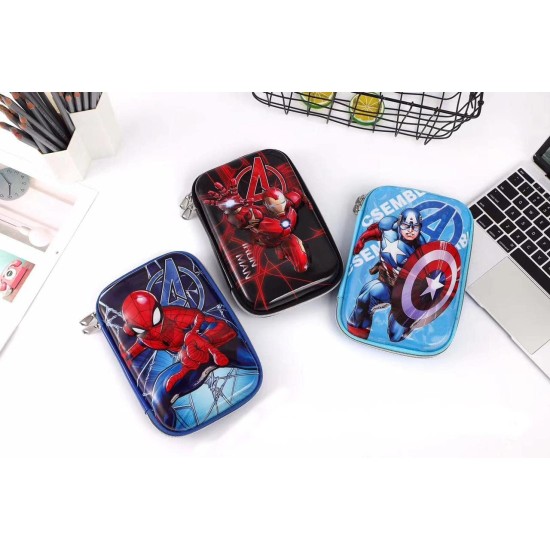 PREMIUM Jumbo Size Eva Pencil Box Multifunction Zipper Opening with Compartments for Kids | Captain America - Random Super Hero