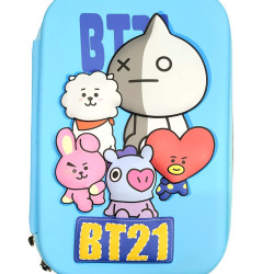 BTS BT21 K-Pop Embossed Pencil Box Cute 3D Large Capacity Hardtop Case Pouch Organizer for Girls Boys Kids - Random Print