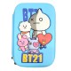 BTS BT21 K-Pop Embossed Pencil Box Cute 3D Large Capacity Hardtop Case Pouch Organizer for Girls Boys Kids - Random Print