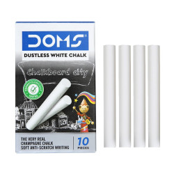 Doms Non-Toxic Dustless White Chalk (Pack of 10 Chalks)