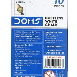 Doms Non-Toxic Dustless White Chalk (Pack of 10 Chalks)
