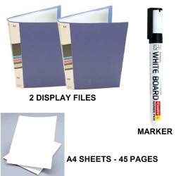 Combo of 2 Display File With 10 Transparent Pockets (Leaf) Random Color + 45 Pages of A4 Sheet + 1 White Board Marker Pen | Combo of 4