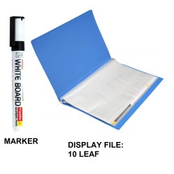 Combo of 1 Display File With 10 Transparent Pockets (Leaf) Random Color + 1 White Board Marker Pen | Combo of 2