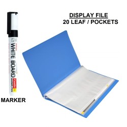 Combo of 1 Display File With 20 Transparent Pockets (Leaf) Random Color + 1 White Board Marker Pen | Combo of 2