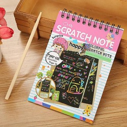 Rainbow Scratch Note Book Paper Magic Doodle Note Pad For Kids, Arts & Crafts Painting Sketching With Wooden Pencil | For Birthday Return Gifts For Kids Children Girls, Boys| SIZE-A6 | Multicolor - Set of 1