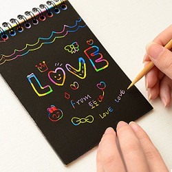 Rainbow Scratch Note Book Paper Magic Doodle Note Pad For Kids, Arts & Crafts Painting Sketching With Wooden Pencil | For Birthday Return Gifts For Kids Children Girls, Boys| SIZE-A6 | Multicolor - Set of 1