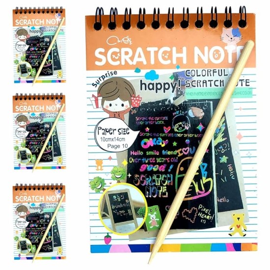 Rainbow Scratch Note Book Paper Magic Doodle Note Pad For Kids, Arts & Crafts Painting Sketching With Wooden Pencil | For Birthday Return Gifts For Kids Children Girls, Boys| SIZE-A6 | Multicolor - Set of 4 Rainbow Scratch Note Book Paper Magic Doodle Note Pad For Kids, Arts & Crafts Painting Sketching With Wooden Pencil | For Birthday Return Gifts For Kids Children Girls, Boys| SIZE-A6 | Multicolor - Set of 4