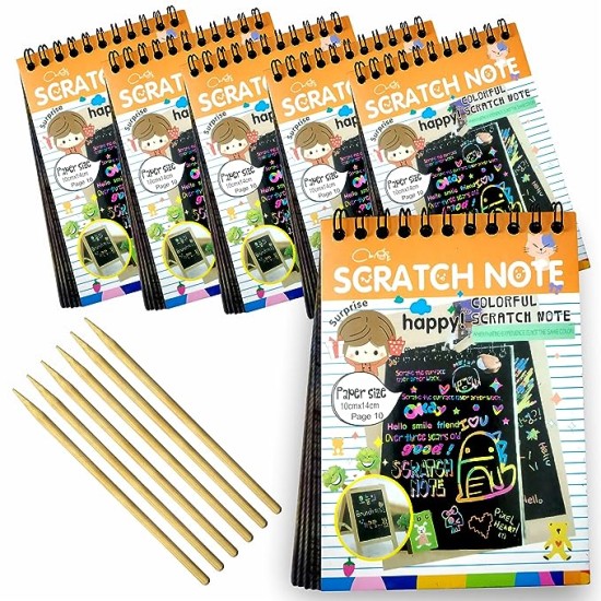 Rainbow Scratch Note Book Paper Magic Doodle Note Pad For Kids, Arts & Crafts Painting Sketching With Wooden Pencil | For Birthday Return Gifts For Kids Children Girls, Boys| SIZE-A6 | Multicolor - Set of 6 Rainbow Scratch Note Book Paper Magic Doodle Note Pad For Kids, Arts & Crafts Painting Sketching With Wooden Pencil | For Birthday Return Gifts For Kids Children Girls, Boys| SIZE-A6 | Multicolor - Set of 6