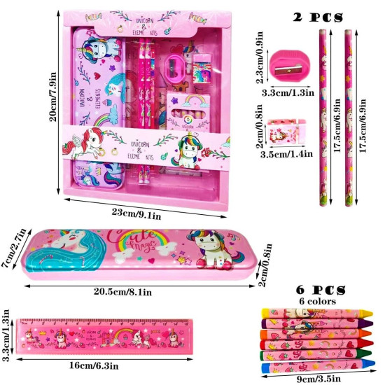 12 pcs All in One Kids Cartoon Theme Stationery Set Combo Girls Boys School Supplies Stationery | Gift Set Kit for Kids | Kanjak Navratri Birthday Party Return Gift - Random Color