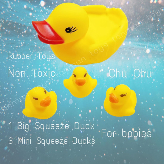 Chu Chu Sound Duck Family(4 in 1) Ducklings Bath Toys Baby Bathing Water Squeaky Lovely Floating 1 Mother with 3 Little Duck for Kids Boys & Girls Toys