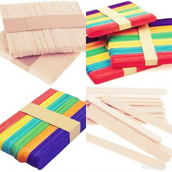 Natural Ice Cream Popsicle Sticks for School Projects & Craft Activity - Pack of 100 (50 Multicolour + 50 Wooden Coloured)