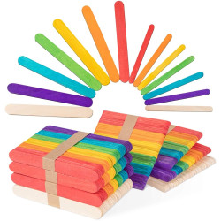 Wooden Ice Cream Popsicle Sticks for Art and Crafts Multicolored - Pack of 100 Pcs