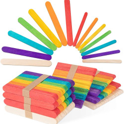 Wooden Ice Cream Popsicle Sticks for Art and Crafts Multicolored - Pack of 100 Pcs